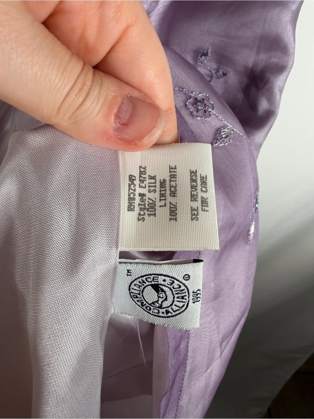Vintage 90s Y2K Silk Lavender Slip Dress with Beaded Embroidered Accents Fairy, - Picture 7 of 9